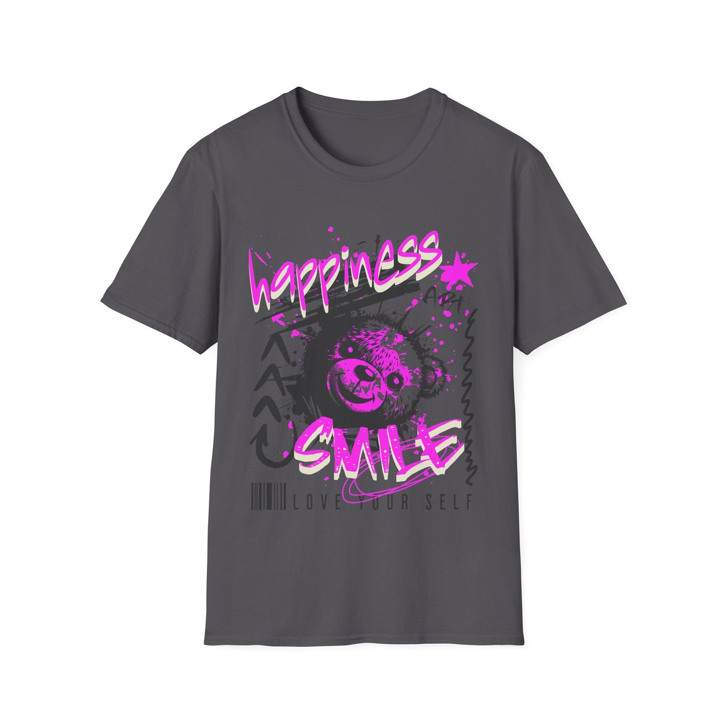 Happiness & Smile Graphic T-Shirt,Softstyle Tee, Positive Vibes Apparel, Self-Love Gift, Motivational Clothing