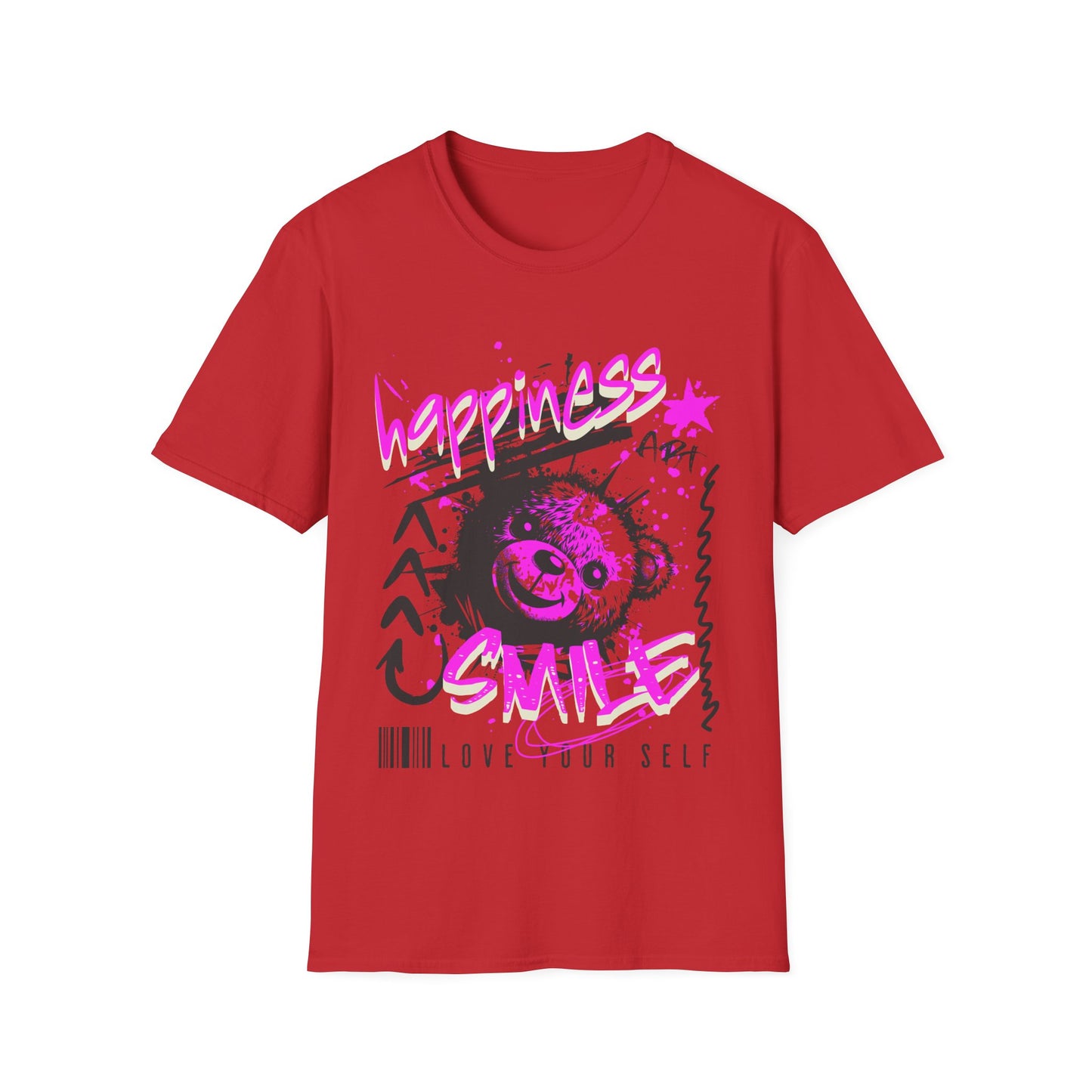 Happiness & Smile Graphic T-Shirt,Softstyle Tee, Positive Vibes Apparel, Self-Love Gift, Motivational Clothing
