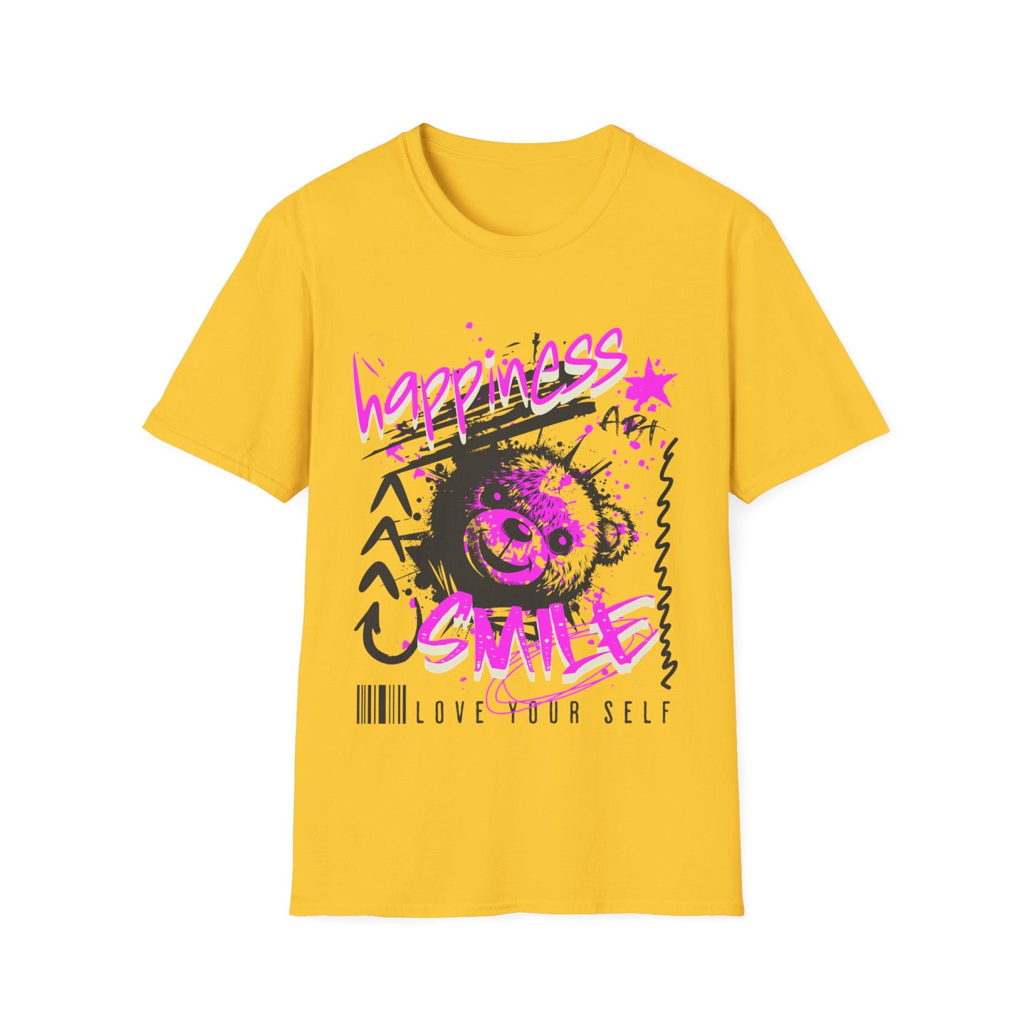 Happiness & Smile Graphic T-Shirt,Softstyle Tee, Positive Vibes Apparel, Self-Love Gift, Motivational Clothing