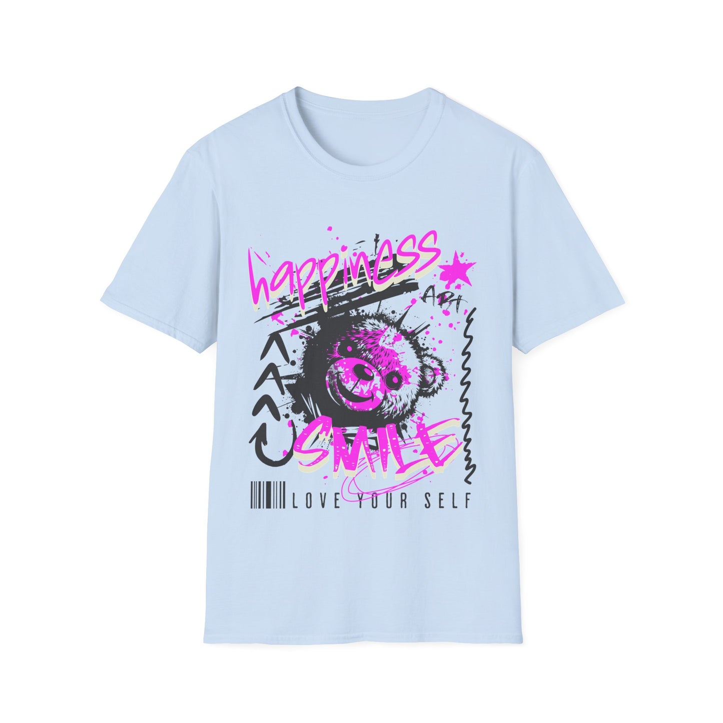 Happiness & Smile Graphic T-Shirt,Softstyle Tee, Positive Vibes Apparel, Self-Love Gift, Motivational Clothing