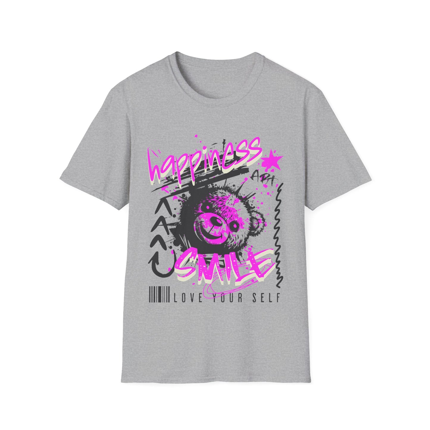 Happiness & Smile Graphic T-Shirt,Softstyle Tee, Positive Vibes Apparel, Self-Love Gift, Motivational Clothing