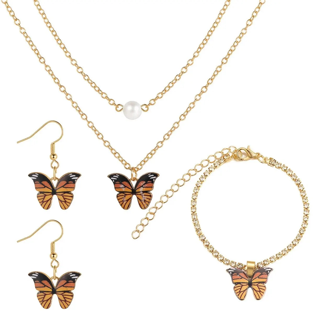 Elegant Butterfly Jewelry Set – 3-Piece Necklace, Earrings & Bracelet for Women 🦋✨