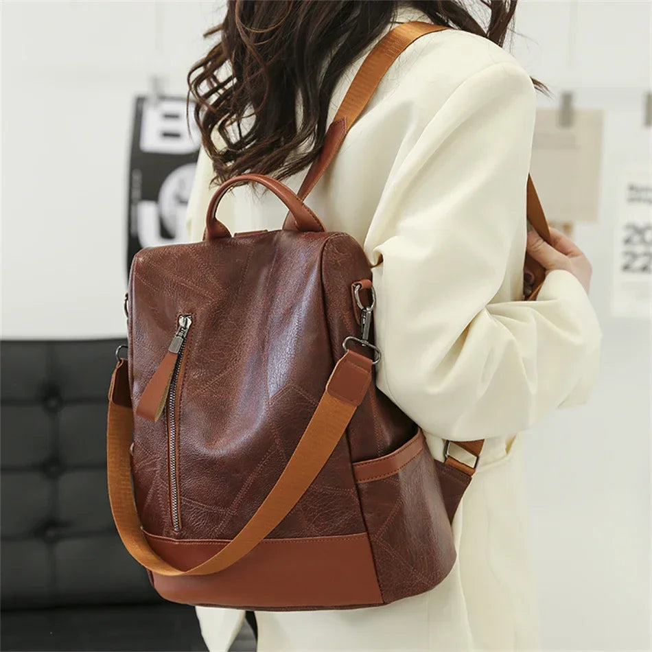 🎒 Vintage Soft Leather College Backpacks – Designer Travel & School Bags for Women ✨