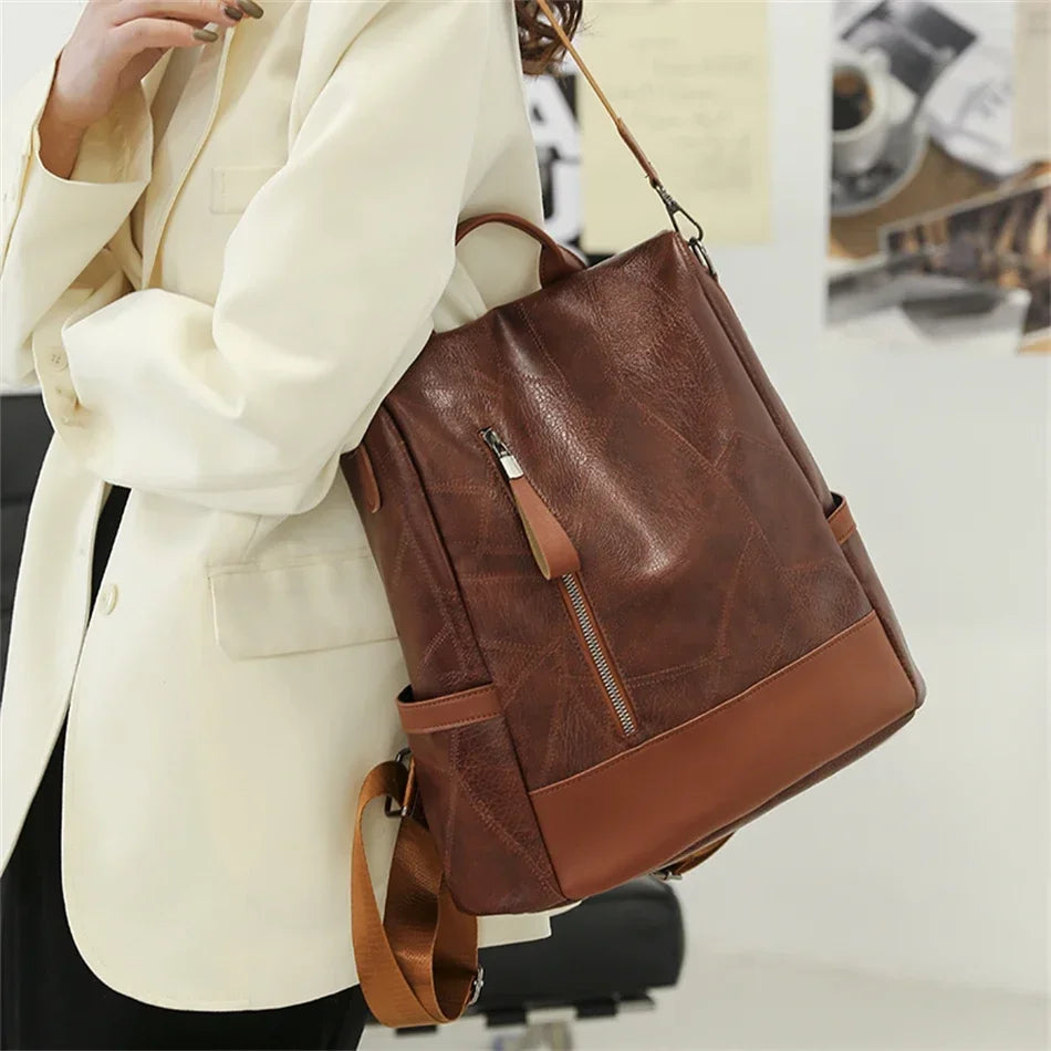 🎒 Vintage Soft Leather College Backpacks – Designer Travel & School Bags for Women ✨