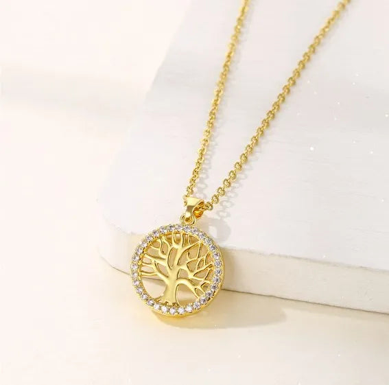 β¨ Temperamental Luxury π³ Rhinestone Tree of Life Pendant Necklace β π Vintage-Inspired Stainless Steel Waterproof Chain π