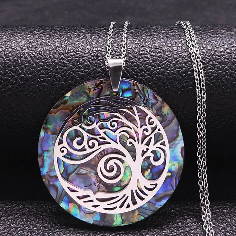 š³ Gold Tree of Life Abalone Shell Pendant Necklace ā Boho Stainless Steel Jewelry for Women āØ