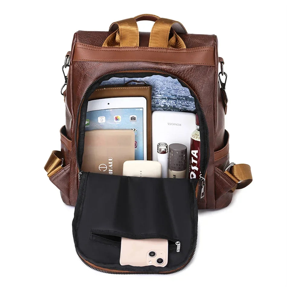 🎒 Vintage Soft Leather College Backpacks – Designer Travel & School Bags for Women ✨