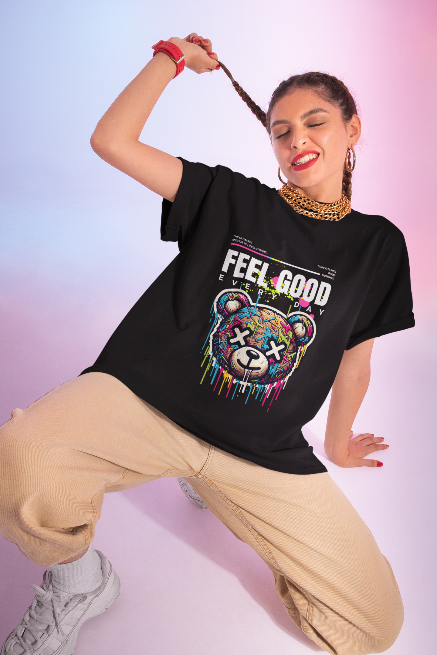 Colorful Bear Graphic Tee - Feel Good Everyday T-Shirt, Streetwear, Gift for Friends, Casual Wear, Art-inspired Fashion