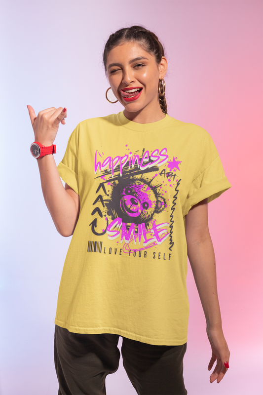 Happiness & Smile Graphic T-Shirt,Softstyle Tee, Positive Vibes Apparel, Self-Love Gift, Motivational Clothing