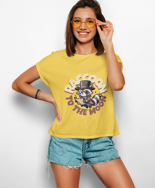Raccoon to the Moon Unisex T-Shirt, Fun Gift for Animal Lovers, Casual Wear, Cute Graphic Tee, Birthday Present, Eco-Friendly Fashion