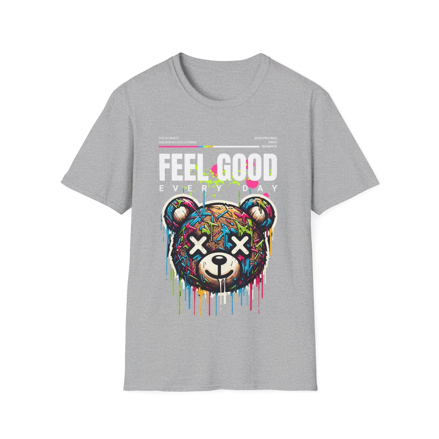 Colorful Bear Graphic Tee - Feel Good Everyday T-Shirt, Streetwear, Gift for Friends, Casual Wear, Art-inspired Fashion