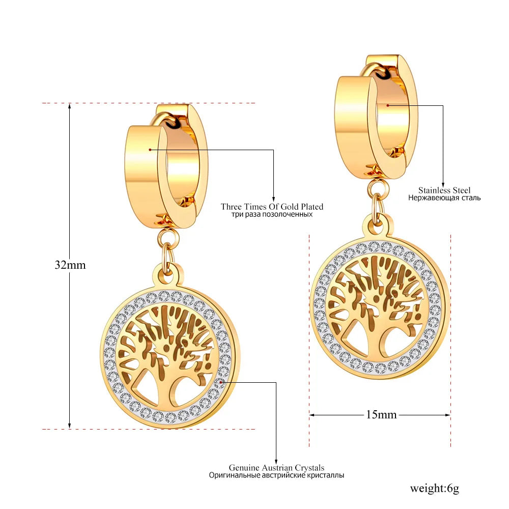 Trendy Crystal Tree Hoop Earrings – Stainless Steel Party Jewelry for Women 🌳💎