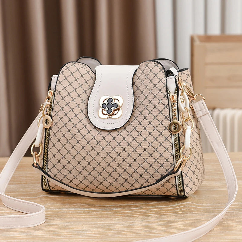 👜 Luxury Bucket Shoulder Bag – Check Print Large-Capacity Crossbody Handbag ✨