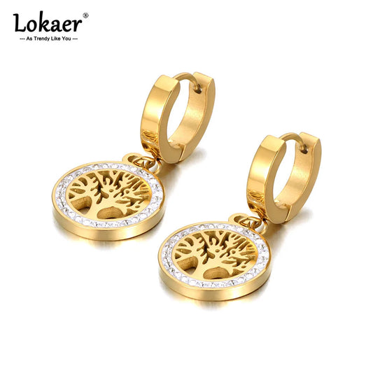 Trendy Crystal Tree Hoop Earrings – Stainless Steel Party Jewelry for Women 🌳💎