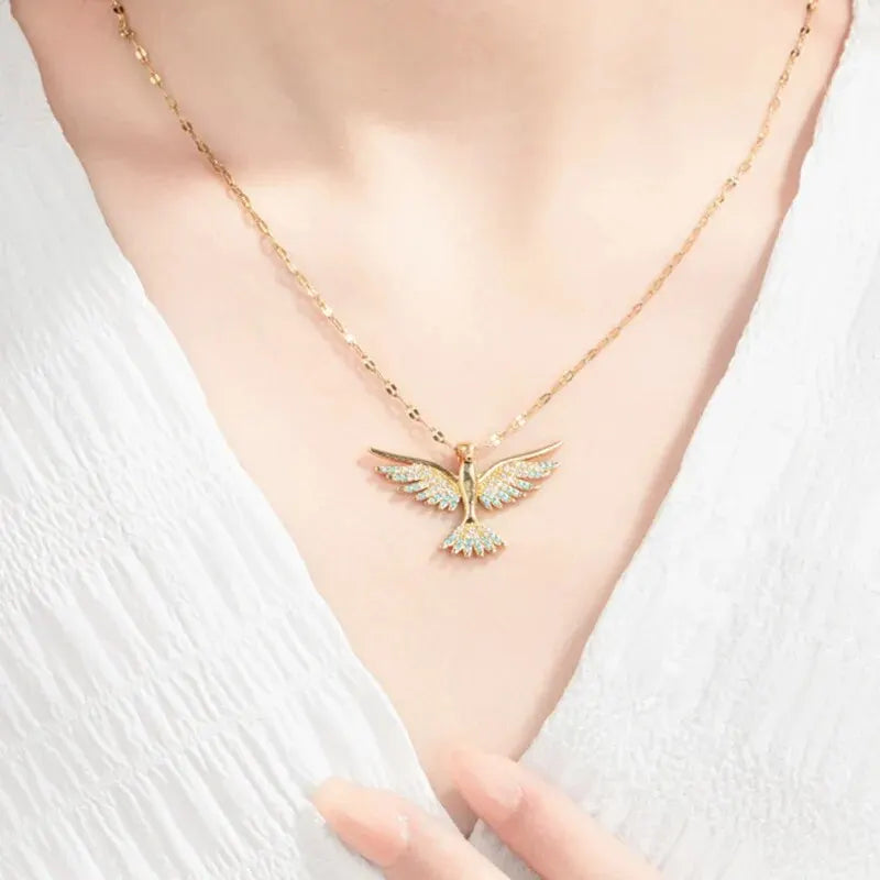 Fiery Elegance – Gold Phoenix Crystal Necklace with Cubic Zirconia 🔥