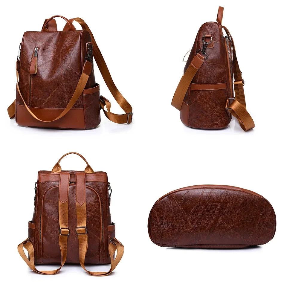 🎒 Vintage Soft Leather College Backpacks – Designer Travel & School Bags for Women ✨