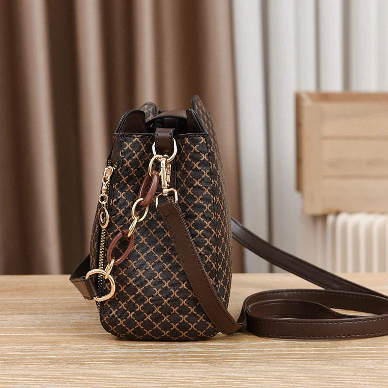 👜 Luxury Bucket Shoulder Bag – Check Print Large-Capacity Crossbody Handbag ✨