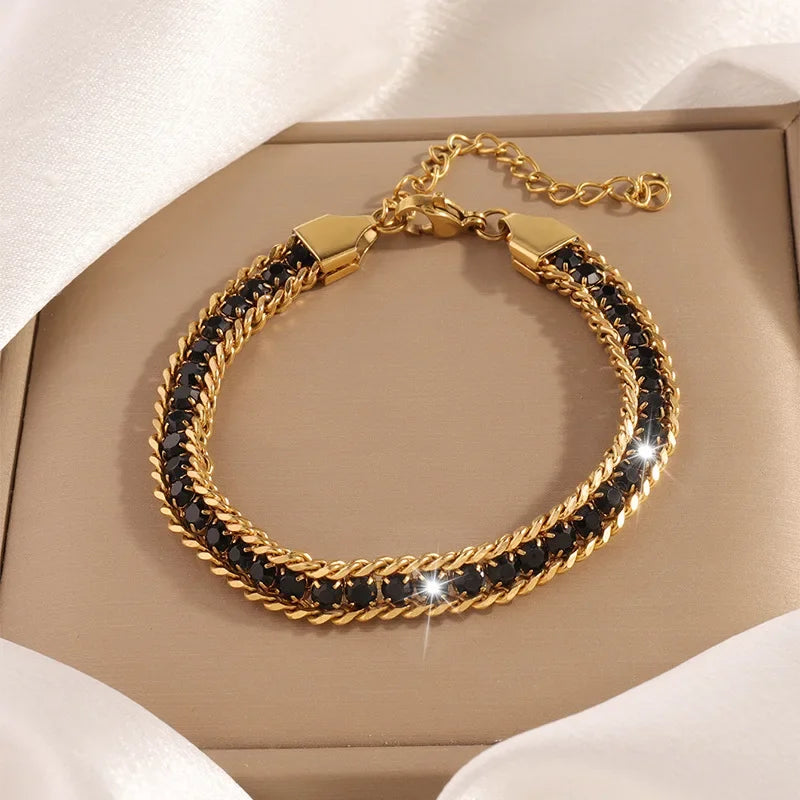 ✨ Minimalist 3-Strand Charm Bracelet – Embedded Zircon 💎