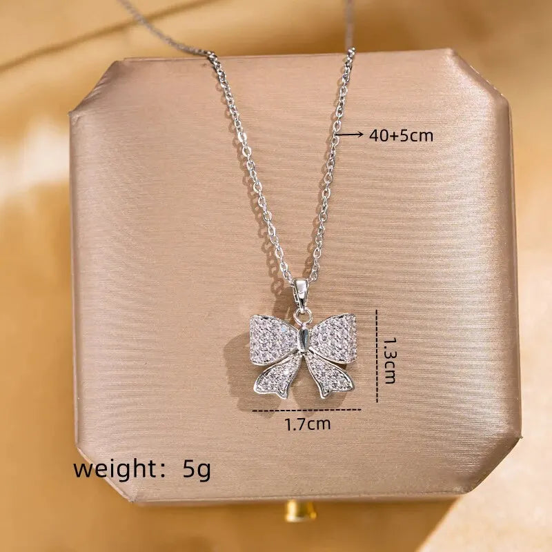 Elegant Gold Butterfly Zircon Pendant Necklace – Titanium Steel Chain, Copper Encrusted Design