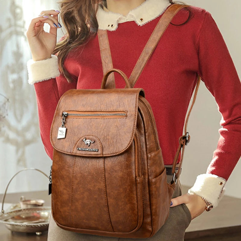 🎒 2025 Women's Genuine Leather Backpack – Large-Capacity Travel & School Bag ✨