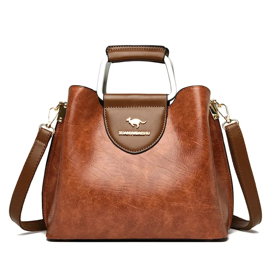 👜 Soft Leather Luxury Tote Handbags – 3-Layer Large-Capacity Shoulder & Crossbody Bags ✨