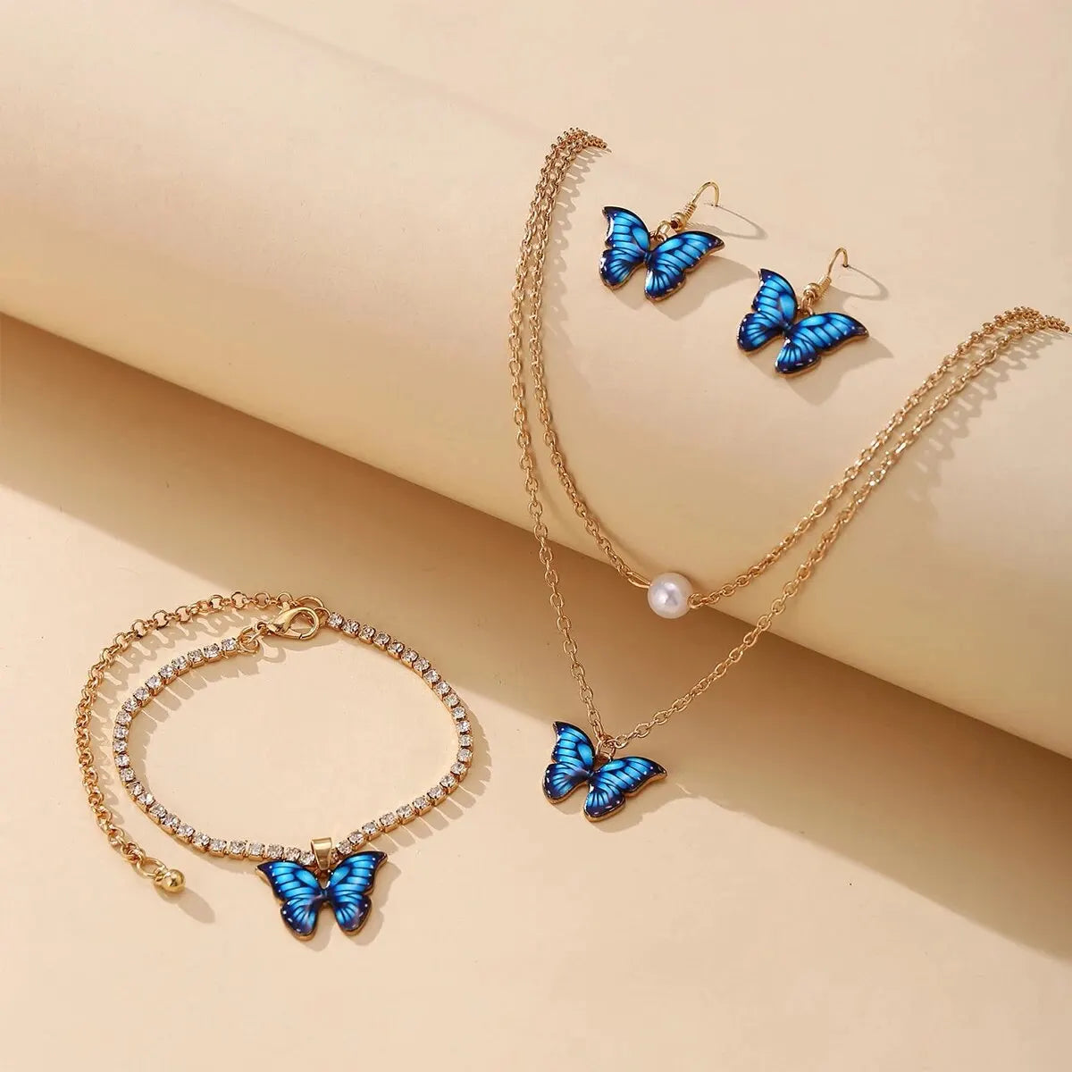 Elegant Butterfly Jewelry Set – 3-Piece Necklace, Earrings & Bracelet for Women 🦋✨