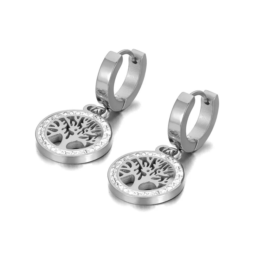 Trendy Crystal Tree Hoop Earrings – Stainless Steel Party Jewelry for Women 🌳💎