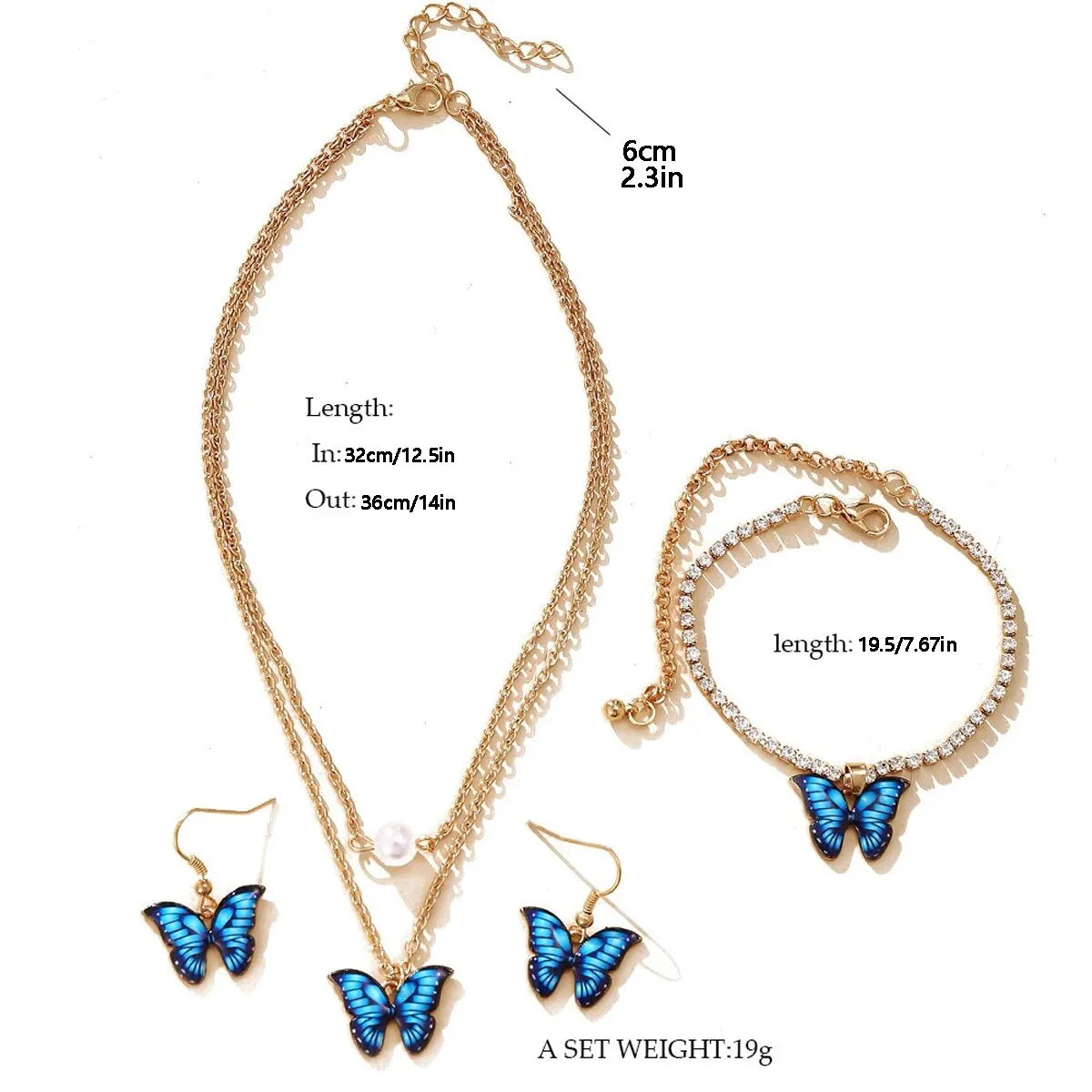 Elegant Butterfly Jewelry Set – 3-Piece Necklace, Earrings & Bracelet for Women 🦋✨