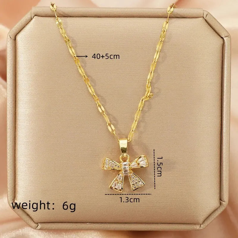 Elegant Gold Butterfly Zircon Pendant Necklace – Titanium Steel Chain, Copper Encrusted Design