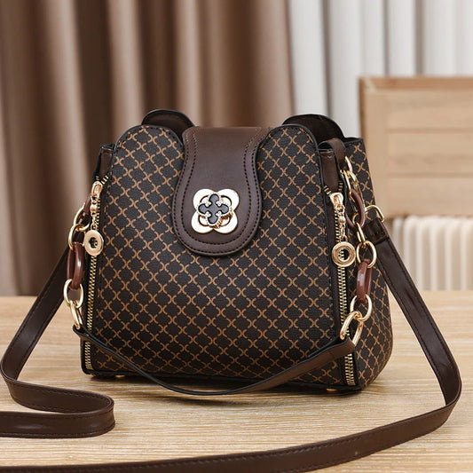 👜 Luxury Bucket Shoulder Bag – Check Print Large-Capacity Crossbody Handbag ✨