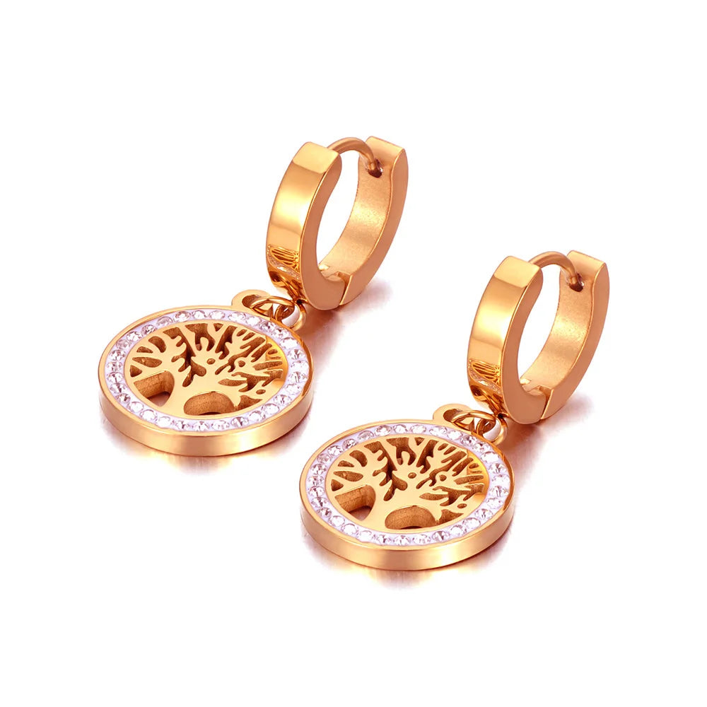 Trendy Crystal Tree Hoop Earrings – Stainless Steel Party Jewelry for Women 🌳💎