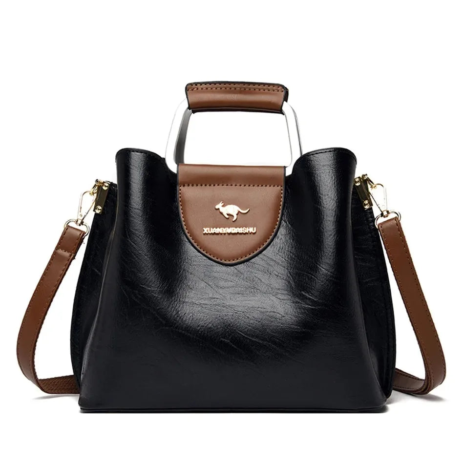 👜 Soft Leather Luxury Tote Handbags – 3-Layer Large-Capacity Shoulder & Crossbody Bags ✨