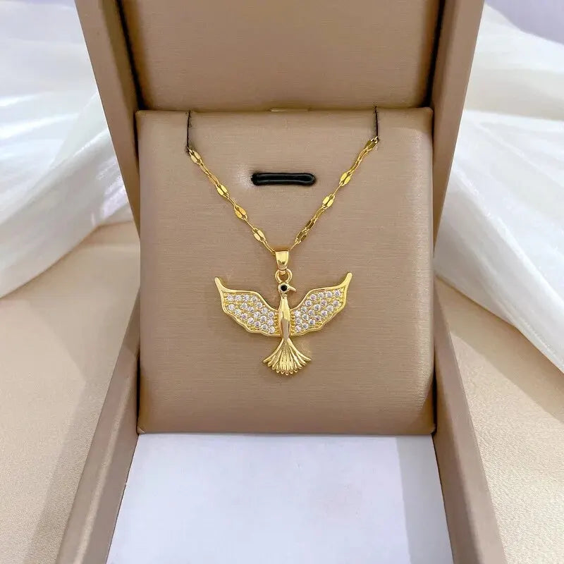 Fiery Elegance – Gold Phoenix Crystal Necklace with Cubic Zirconia 🔥