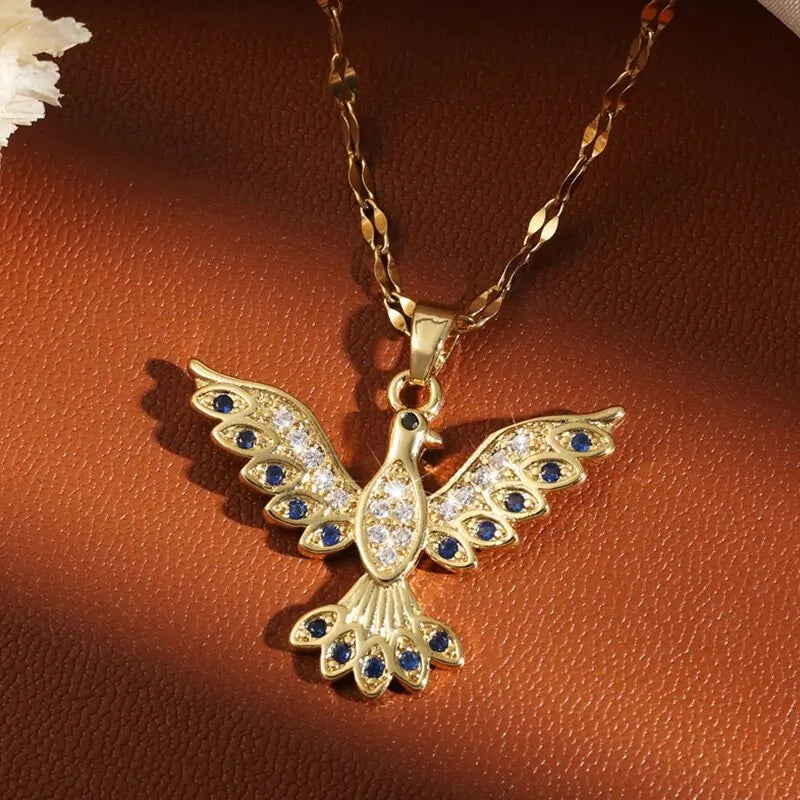 Fiery Elegance – Gold Phoenix Crystal Necklace with Cubic Zirconia 🔥