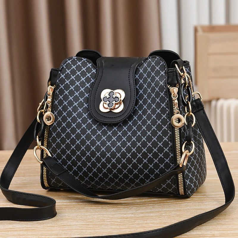 👜 Luxury Bucket Shoulder Bag – Check Print Large-Capacity Crossbody Handbag ✨