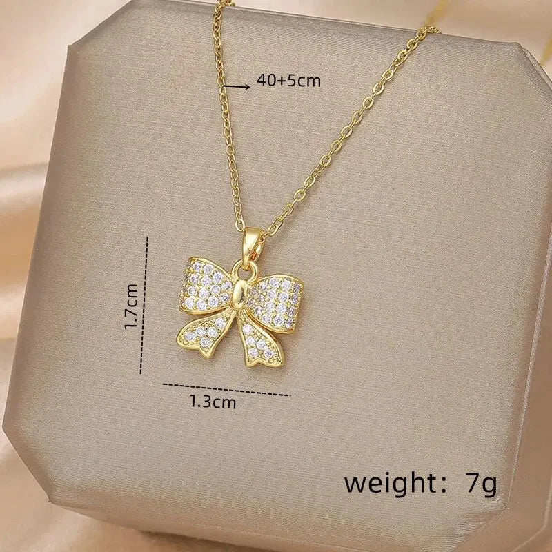 Elegant Gold Butterfly Zircon Pendant Necklace – Titanium Steel Chain, Copper Encrusted Design